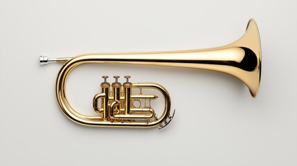 Fototapeta premium A shiny gold trumpet with a flared bell and three valves.