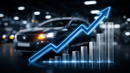 Auto Industry's Ascent: A visual representation of the automotive industry's growth, where a stylish vehicle takes center stage, enhanced with a dynamic upward trending graph.