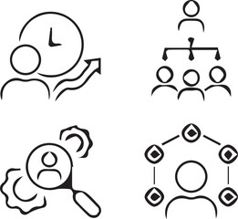 Obraz premium Business Concepts: Depicting modern business concepts and workflow elements in graphic representation, conveying ideas like time management, organizational structure, and human resource focus.