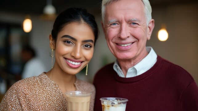 Happy diverse friends enjoying refreshing beverages together indoors