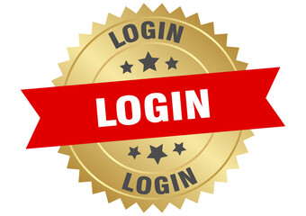 login. login round red and gold label isolated on transparent background