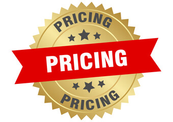 pricing. pricing round red and gold label isolated on transparent background