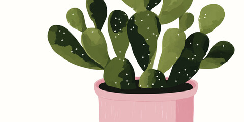 A vibrant cactus thrives in a stylish pink pot, showcasing its intricate details and unique shape in a captivating illustration.