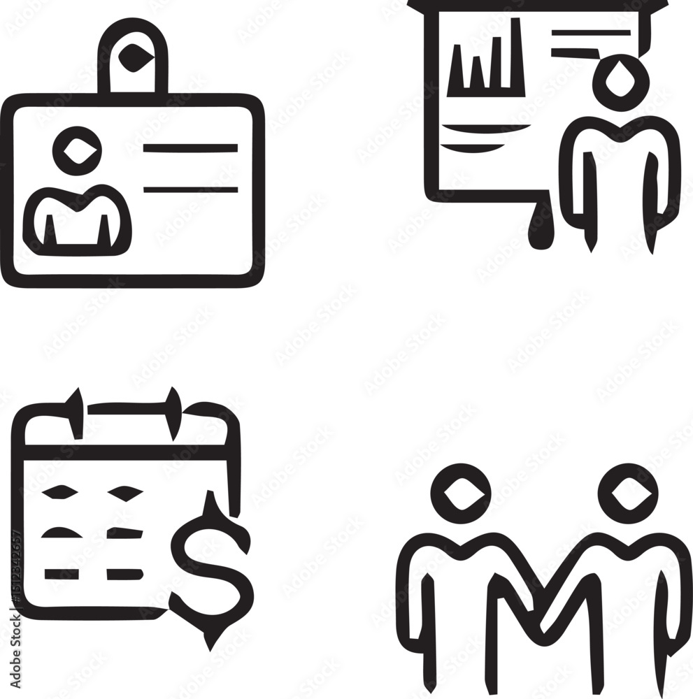 Poster business icon set: a collection of minimalist icons encapsulates various business concepts, offering