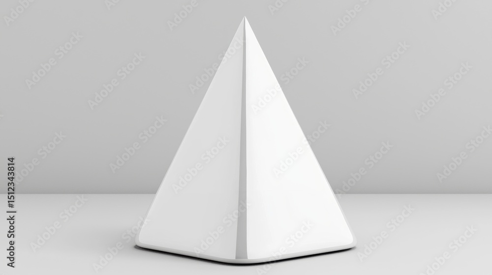 Poster a white, three-dimensional pyramid with a smooth, curved base and sharp, pointed apex.