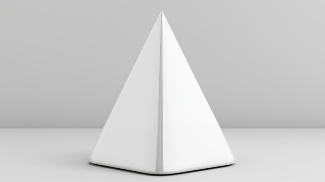 A white, three-dimensional pyramid with a smooth, curved base and sharp, pointed apex.