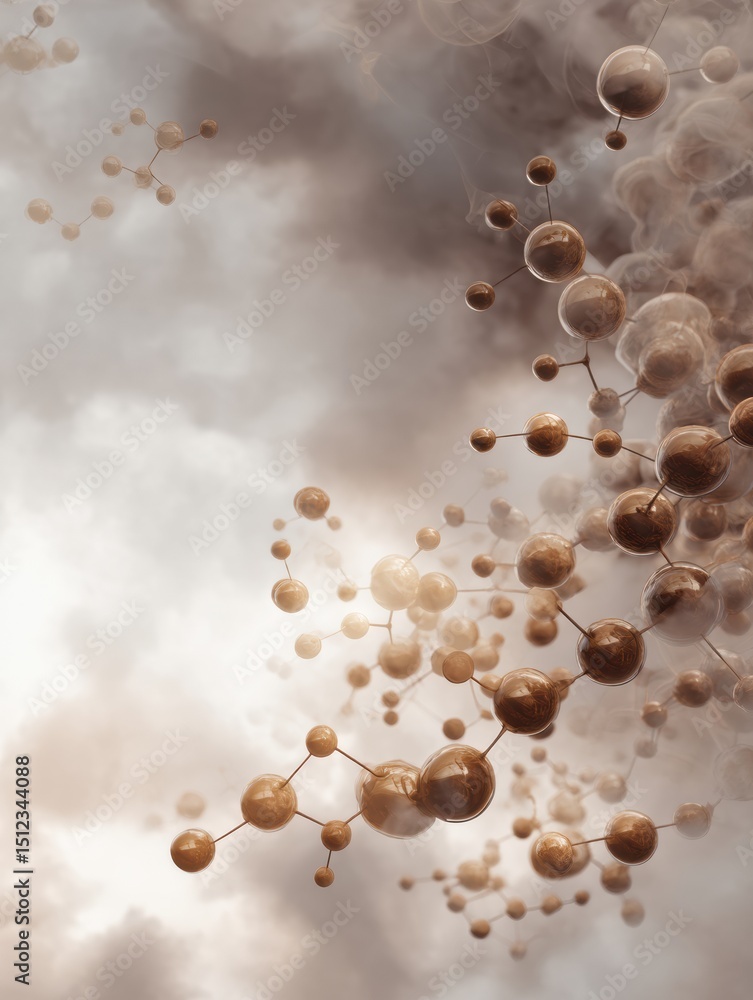 Leinwandbilder floating caffeine molecules merge into serene clouds, creating a tranquil visual of nature and chemi
