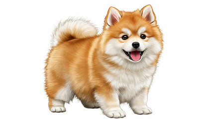 Obraz premium Cute Finnish Spitz Dog isolated on white Transparent background. Smiling Puppy Standing on White Background, Animal Portrait