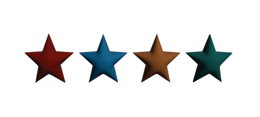 Matte 3D Star Icons Set.Red, Blue, Brown, Teal.