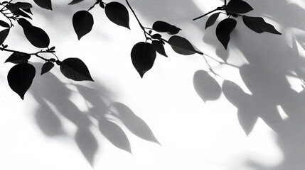 Monochrome Leaf Shadows on White Wall Botanical Photography