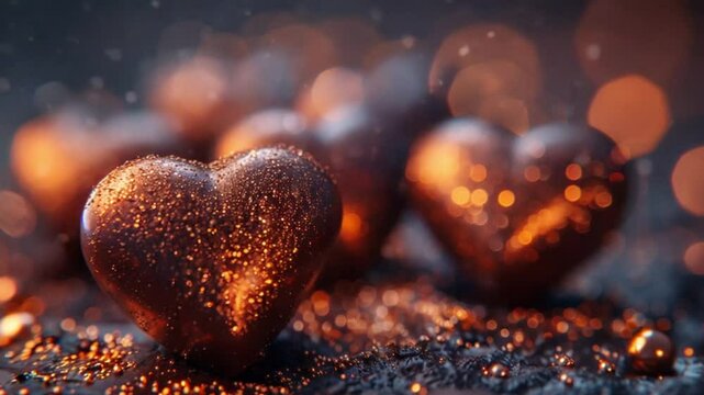 Chocolate heart with gold sparkles on valentine's day