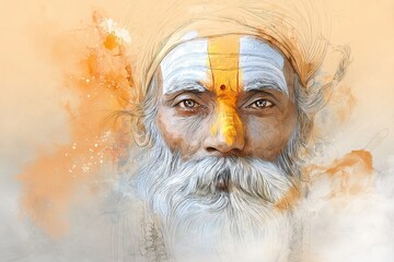 Saint of India. Illustrated drawing design. Generative Ai