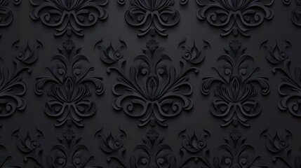 Elegant Black Damask Wallpaper Background Texture