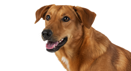 Cute Mudi Dog isolated on white Transparent background. Happy Dog Looking Sideways Against White Background