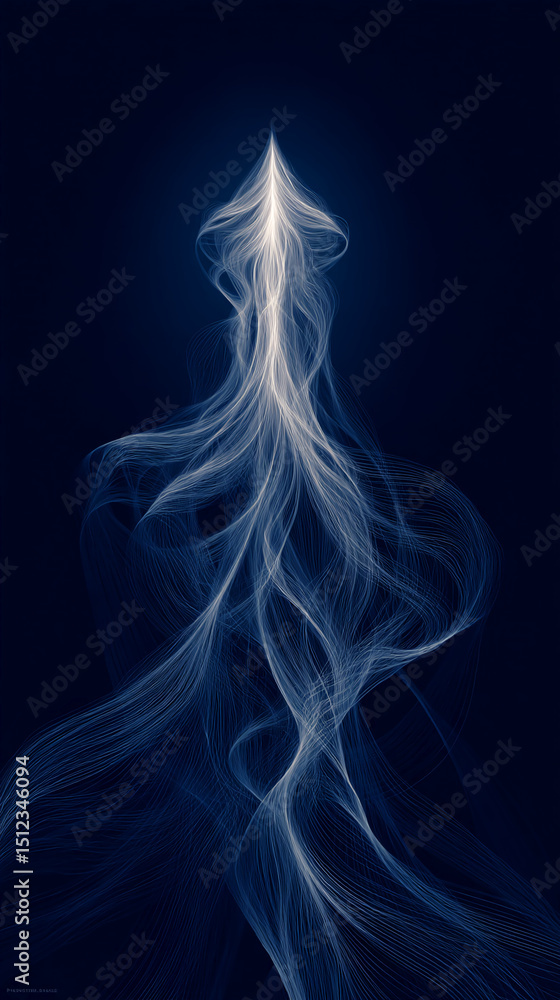 Poster Abstract image of flowing, luminous blue lines converging upward, creating a dynamic and elegant visual effect suitable for design backgrounds or website banners