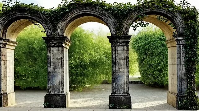 Three Arches with Greenery Overlayed on a White Background for Overlay Graphic