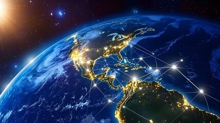Global Network Connections Earth Night Lights
