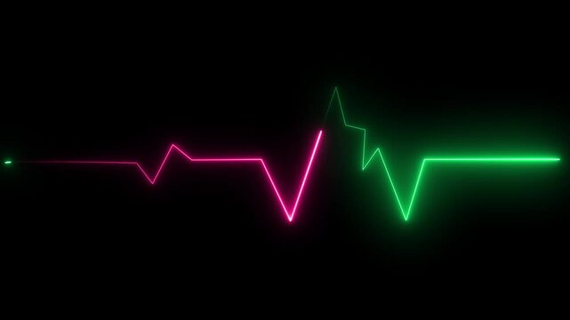 Glowing neo red color heartbeat rate and pulse on black screen, seamless and loop motion animate footage .abstract heartbeat and pulse signal technology animation on black background