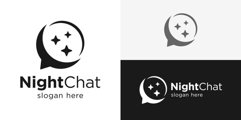 Creative simple night chat logo template. Abstract bubble chat with crescent for Moon talk logo design vector illustration.