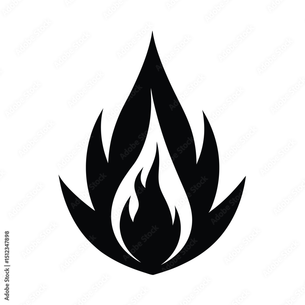 Poster black triangular flame icon sharp simple fire graphic