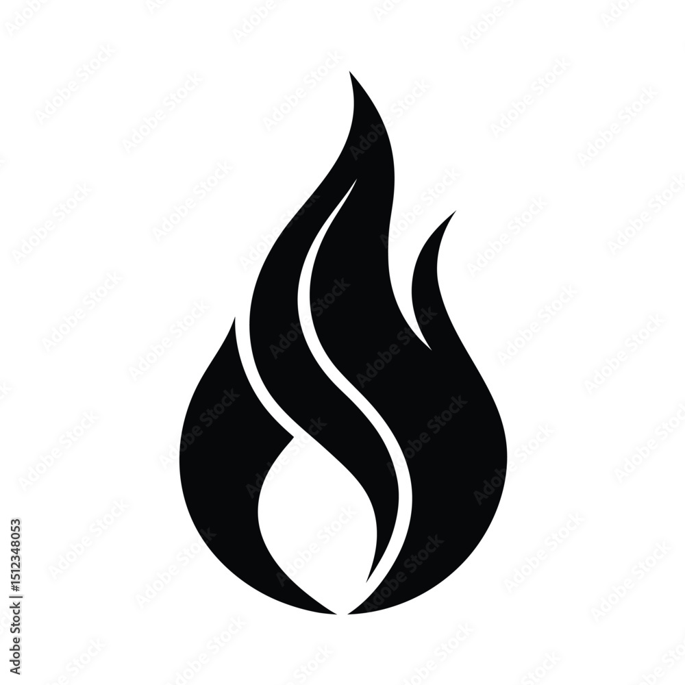 Poster minimalist black flame icon smooth curves single element design