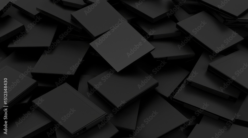 Poster a collection of black, square-shaped objects arranged in a seemingly random pattern.
