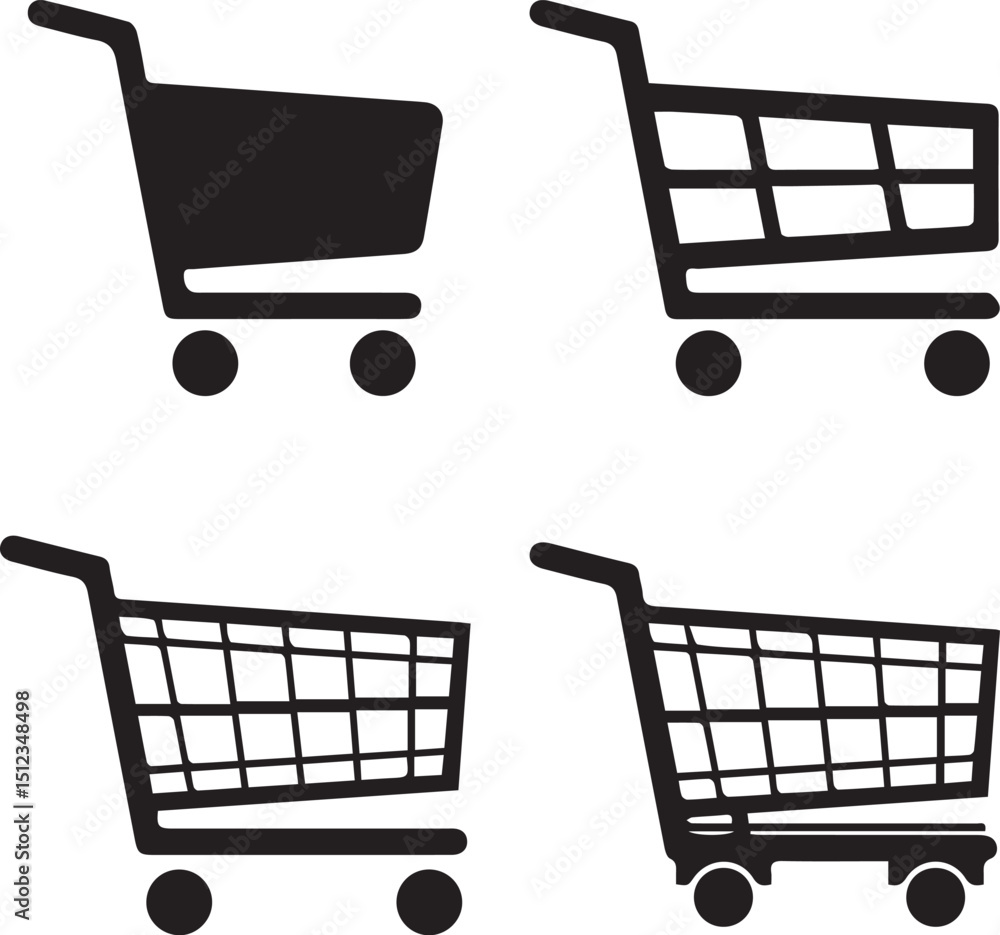Poster shopping carts array: a simple, clean, and versatile depiction of shopping carts in various designs.