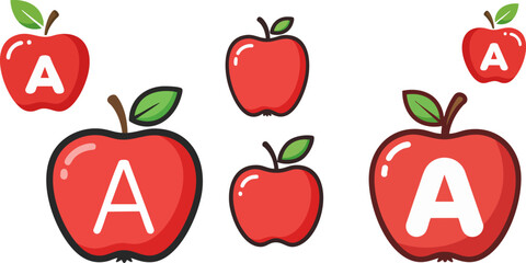 cartoon letter 'A' shaped like an apple