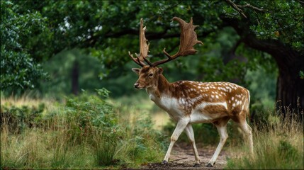 Majestic Fallow Deer in Summer Woodland