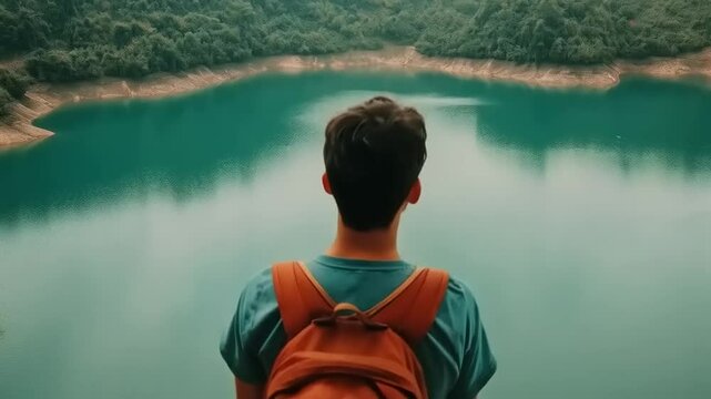 Capturing Tranquility: A Backpacker's Serene Lakeside Vista Experience