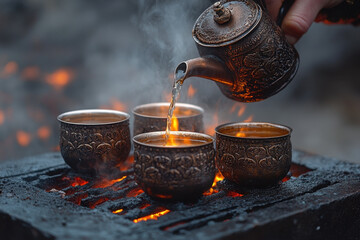 Person pouring tea into cup.