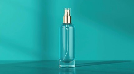 Naklejka premium Clear Spray Bottle on Teal Background.
