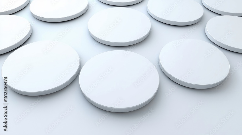 Poster a collection of white, circular objects arranged in a grid-like pattern.