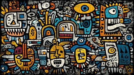 Obraz premium Hieroglyphic signs background in style of a native mesoamericans. Mayan, Aztec and Inca civilisation. Generative Ai