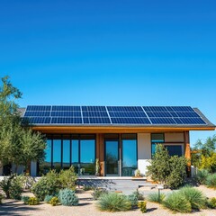 Fototapeta premium Modern home with solar panels on a sunny day