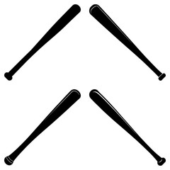 Four baseball bats arranged symmetrically on a white background in a simple black and white illustration