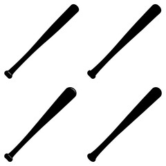 Four black baseball bats arranged in a square pattern on a white background showcasing sports equipment