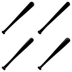 Four baseball bats arranged in a symmetrical pattern on a white background displaying sports equipment