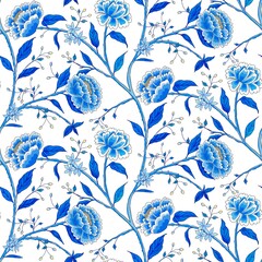 seamless floral pattern with blue  Flowers Chinoiserie 