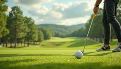 Obraz premium Golf Ball and Player on Green Course