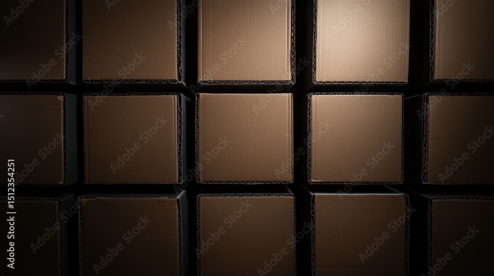 Poster a collection of brown cardboard boxes arranged in a grid pattern.