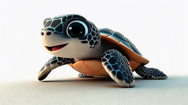 Animated Baby Turtle Smiling on Clean White Background for Various Projects