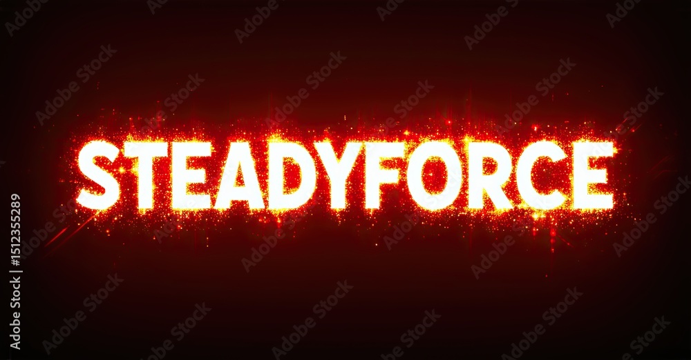 Aufkleber Bright text reads STEADYFORCE against dark red background. Sparks emanate from letters, creating fiery effect. Bold typography dominates composition.