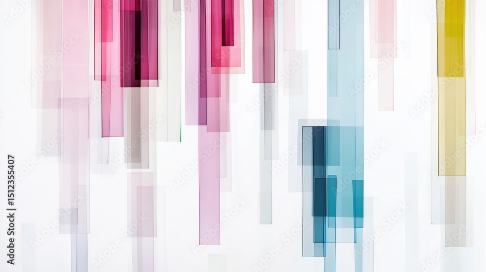 Poster a collection of abstract artworks featuring overlapping and layered shapes in various colors.