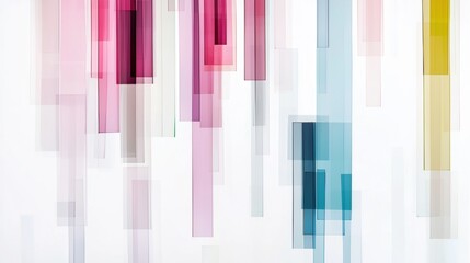 A collection of abstract artworks featuring overlapping and layered shapes in various colors.
