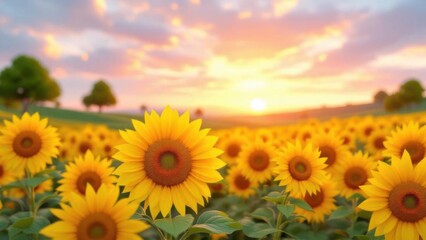 Fototapeta premium Sunflower Field Under Beautiful Sky At Sunset