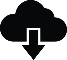 Cloud Download Icon Filled Silhouette Vector Illustration for Data Retrieval