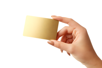 Hand holding a blank gold card.
