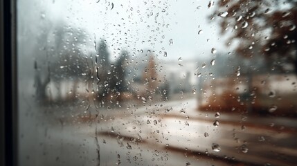 Raindrops on Glass Window Obscuring Street