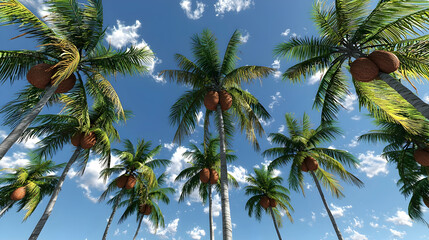 Obraz premium Pixelated Palm Trees And Coconuts Under Sunny Sky